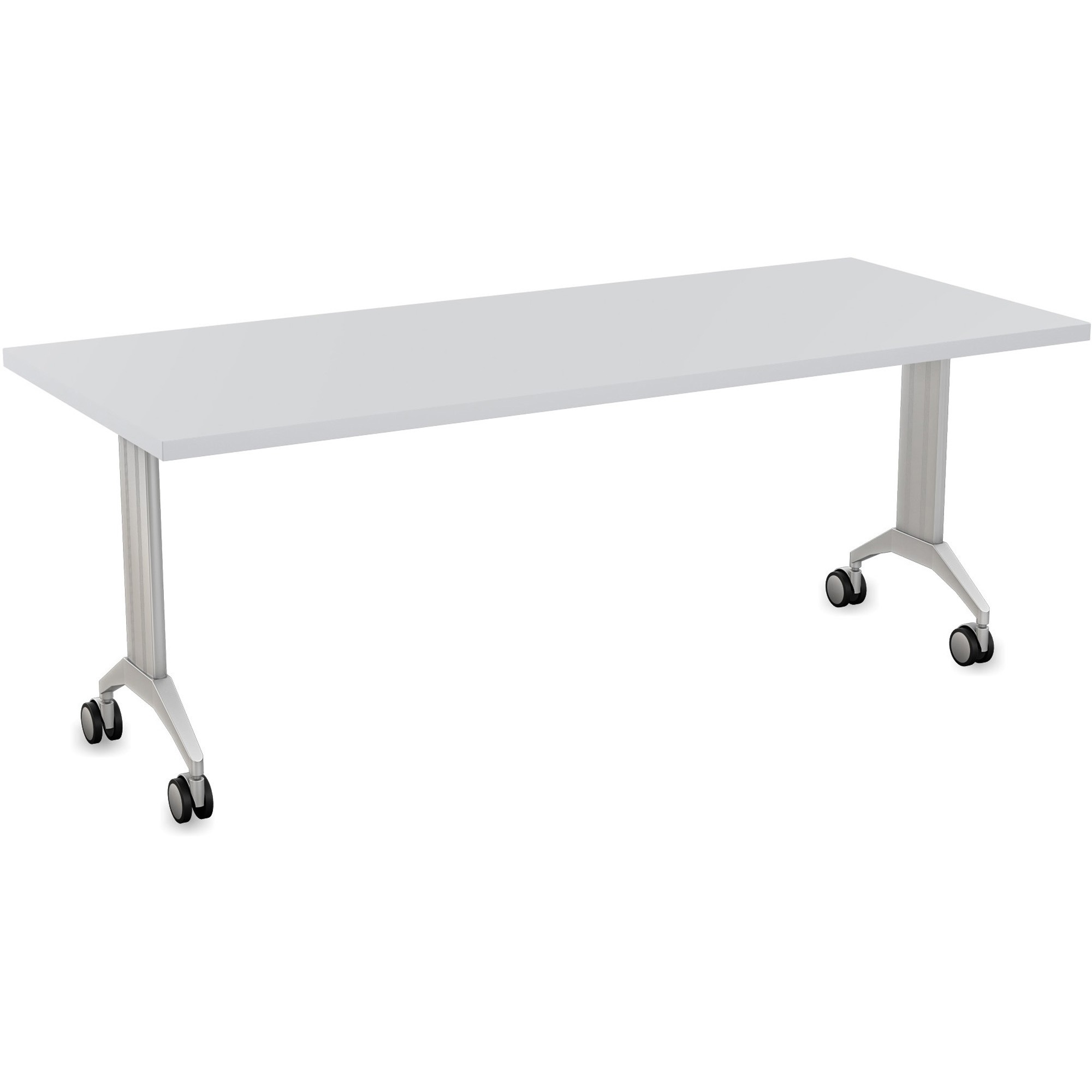 Special-T Link Flip & Nest Table - Light Gray Rectangle Top - Metallic Silver T-shaped Base - 72" Table Top Length x 30" Table Top Width - 30" Height - Auditorium, Classroom, Training Room - Assembly Required - Thermofused Laminate (TFL) Top Material - Aluminum Base Material - 1 Each