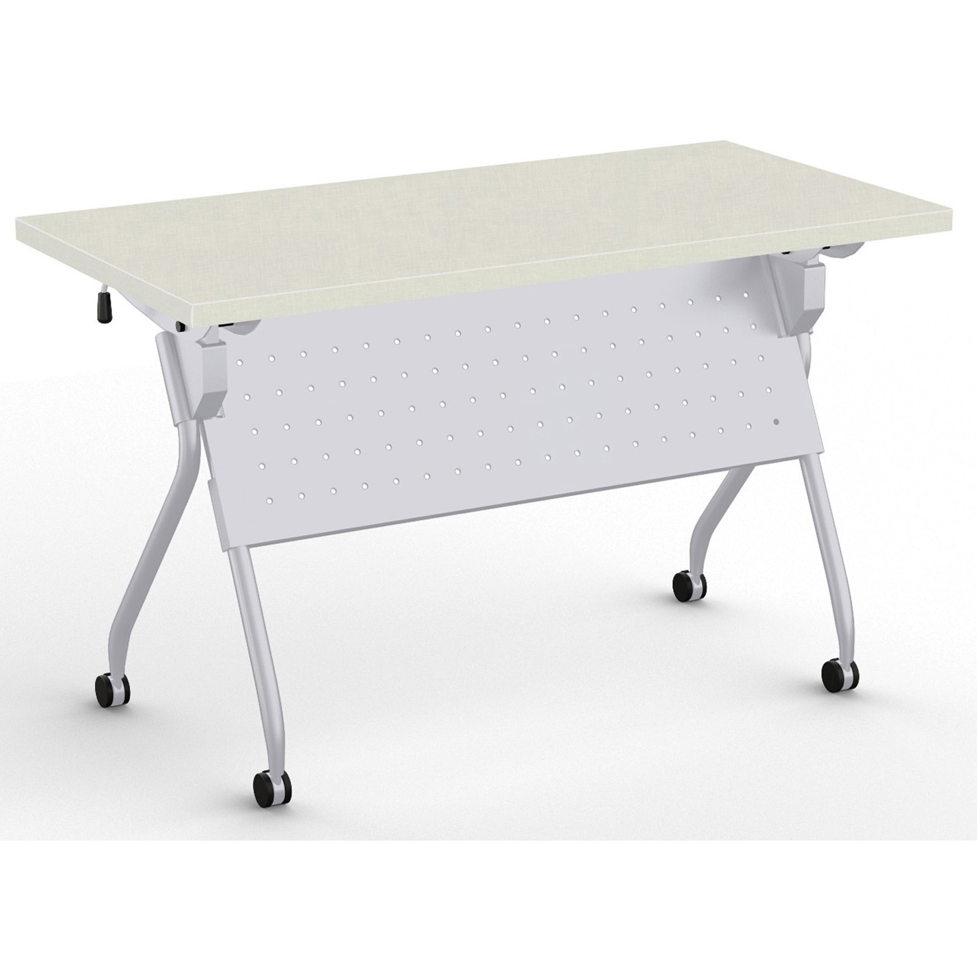 Special-T Transform-2 Flip & Nest Table - Crisp Linen Rectangle Top - Silver Cross Beam Base - 112 lb Capacity x 48" Table Top Width x 24" Table Top Depth x 1.25" Table Top Thickness - 30" Height - Assembly Required - Steel - High Pressure Laminate (HPL) Top Material - 1 Each
