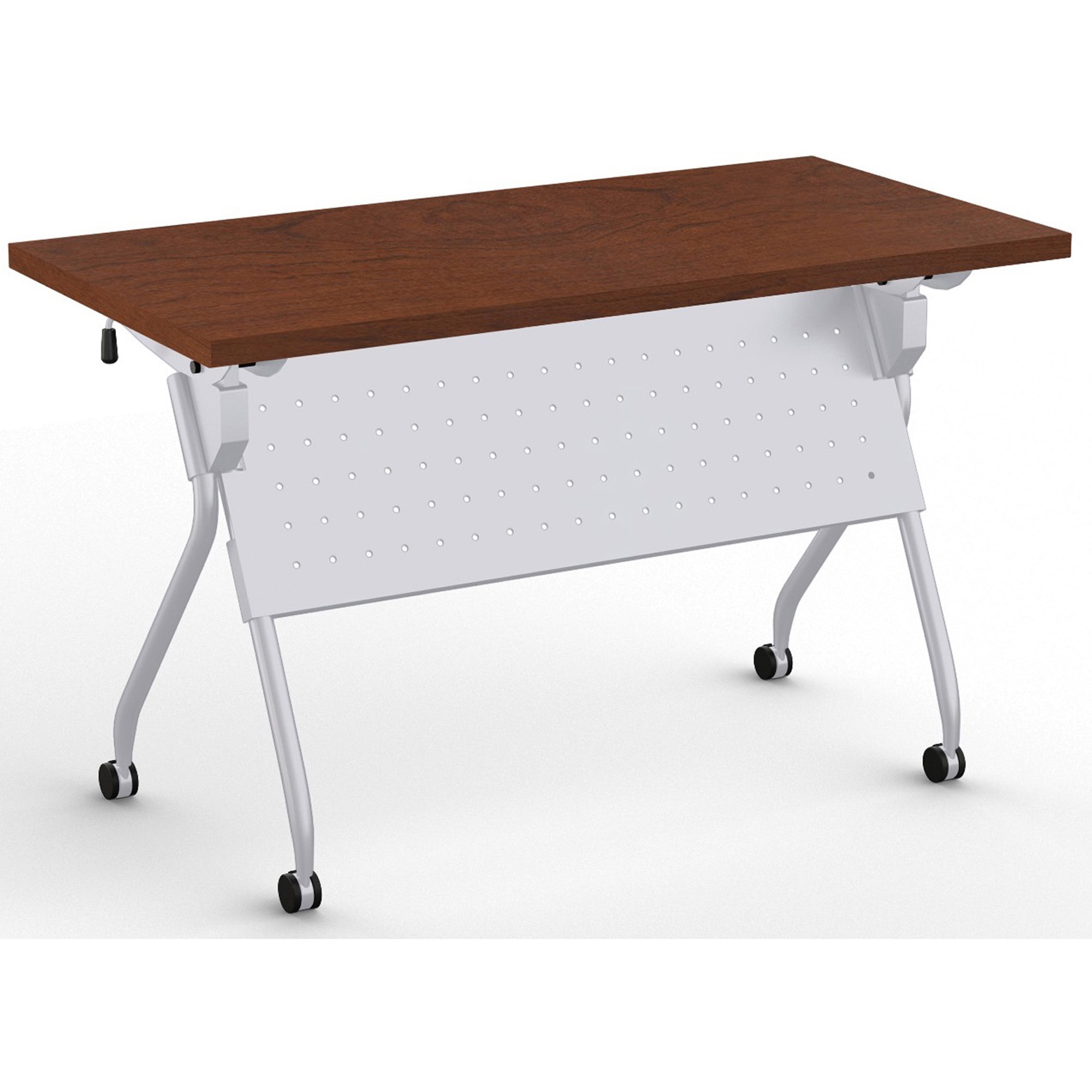 Special-T Transform-2 Flip & Nest Table - Mahogany Rectangle Top - Silver Cross Beam Base - 112 lb Capacity x 48" Table Top Width x 24" Table Top Depth x 1.25" Table Top Thickness - 30" Height - Assembly Required - Steel - High Pressure Laminate (HPL) Top Material - 1 Each