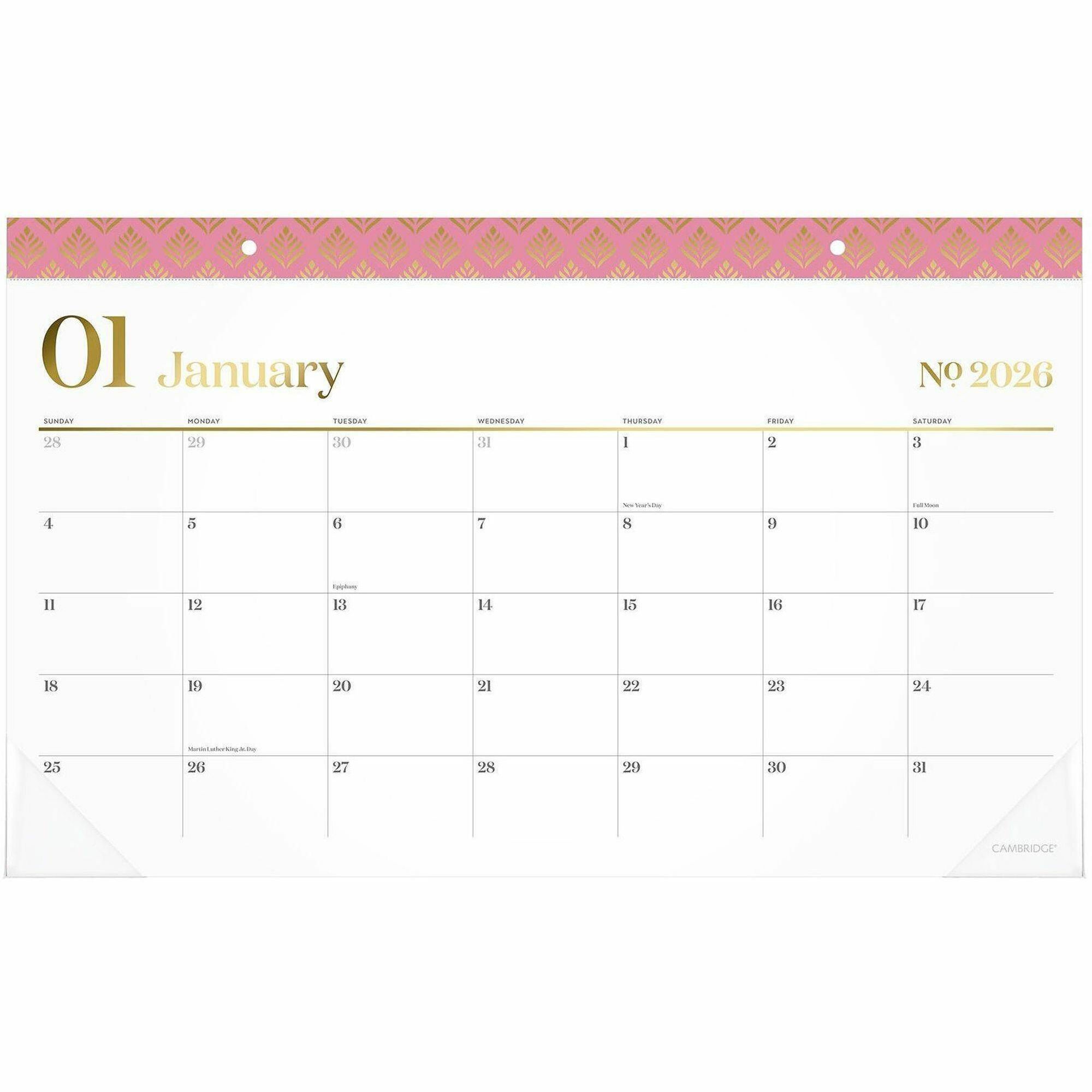 Cambridge WorkStyle 2026 Monthly Desk Pad Calendar, Green, Compact, 17 3/4" x 11"