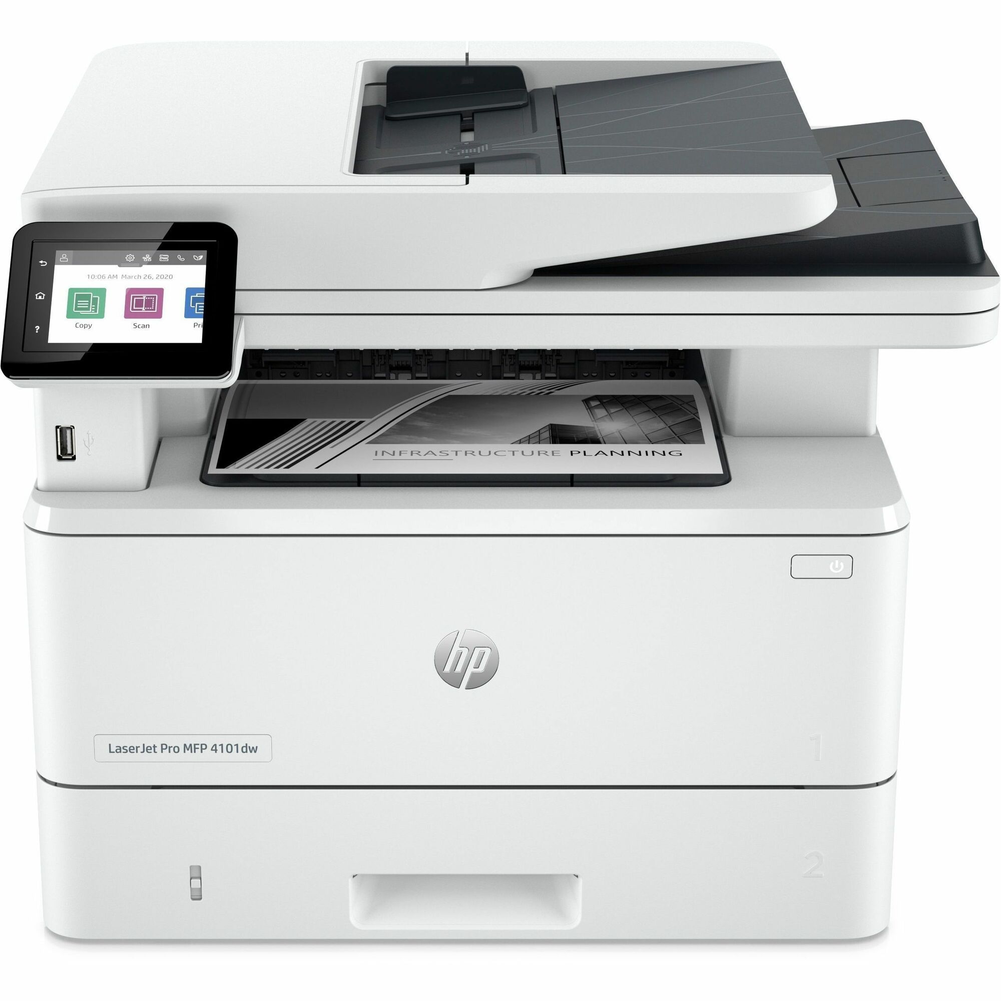 HP LaserJet Pro 4101dw Wireless Laser Multifunction Printer - Monochrome - Copier/Printer/Scanner - 63 ppm Mono Print - 1200 x 1200 dpi Print - Automatic Duplex Print - Up to 80000 Pages Monthly - Color Flatbed Scanner - 1200 dpi Optical Scan - Gigabit Et