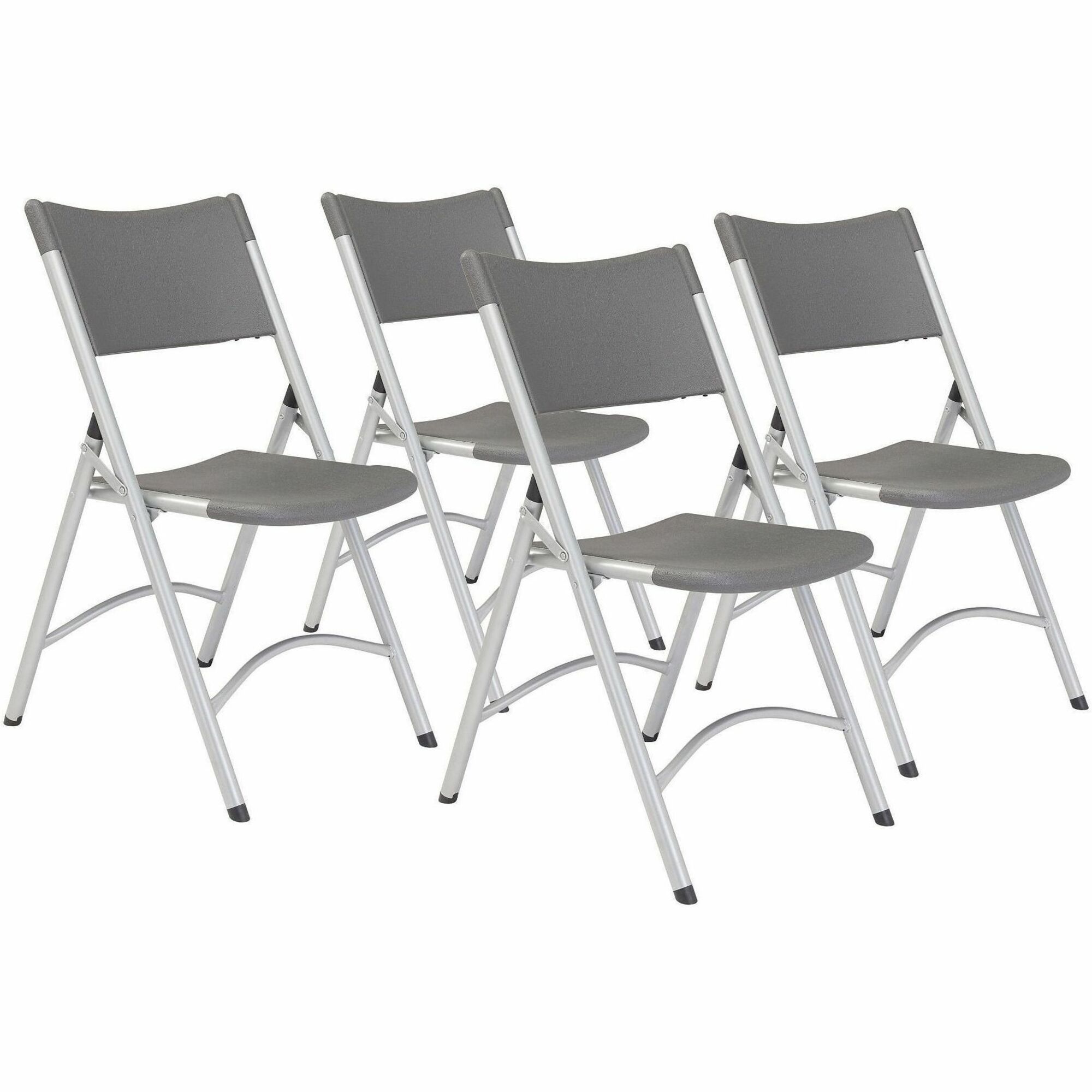 National Public Seating 600 Series Folding Chairs - Charcoal Slate Seat Color - Plastic Seat Material - Charcoal Slate Back Color - Plastic Back Material - Silvertone Frame Color - Tubular Steel, Metal Frame Material - Charcoal Slate - Plastic, Resin - 4 / Carton