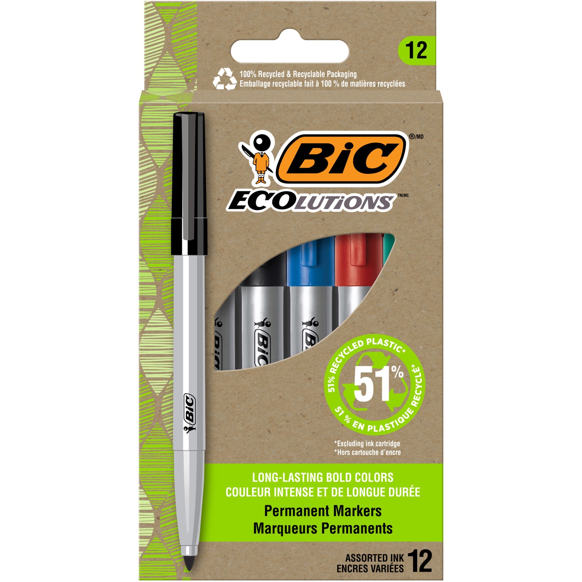 Bic Great Erase Dry Erase Marker, Black, Fine Point - 12 count