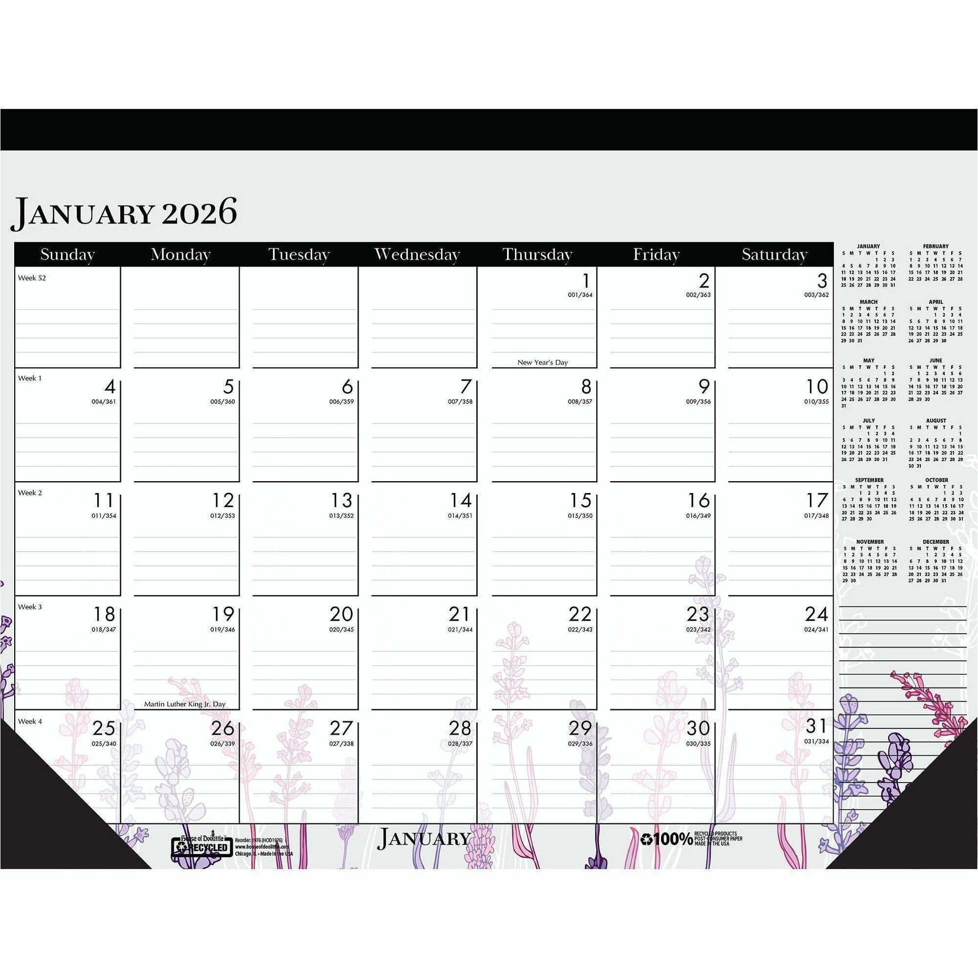 House of Doolittle Recycled Wild Flowers Desk Pad Calendar