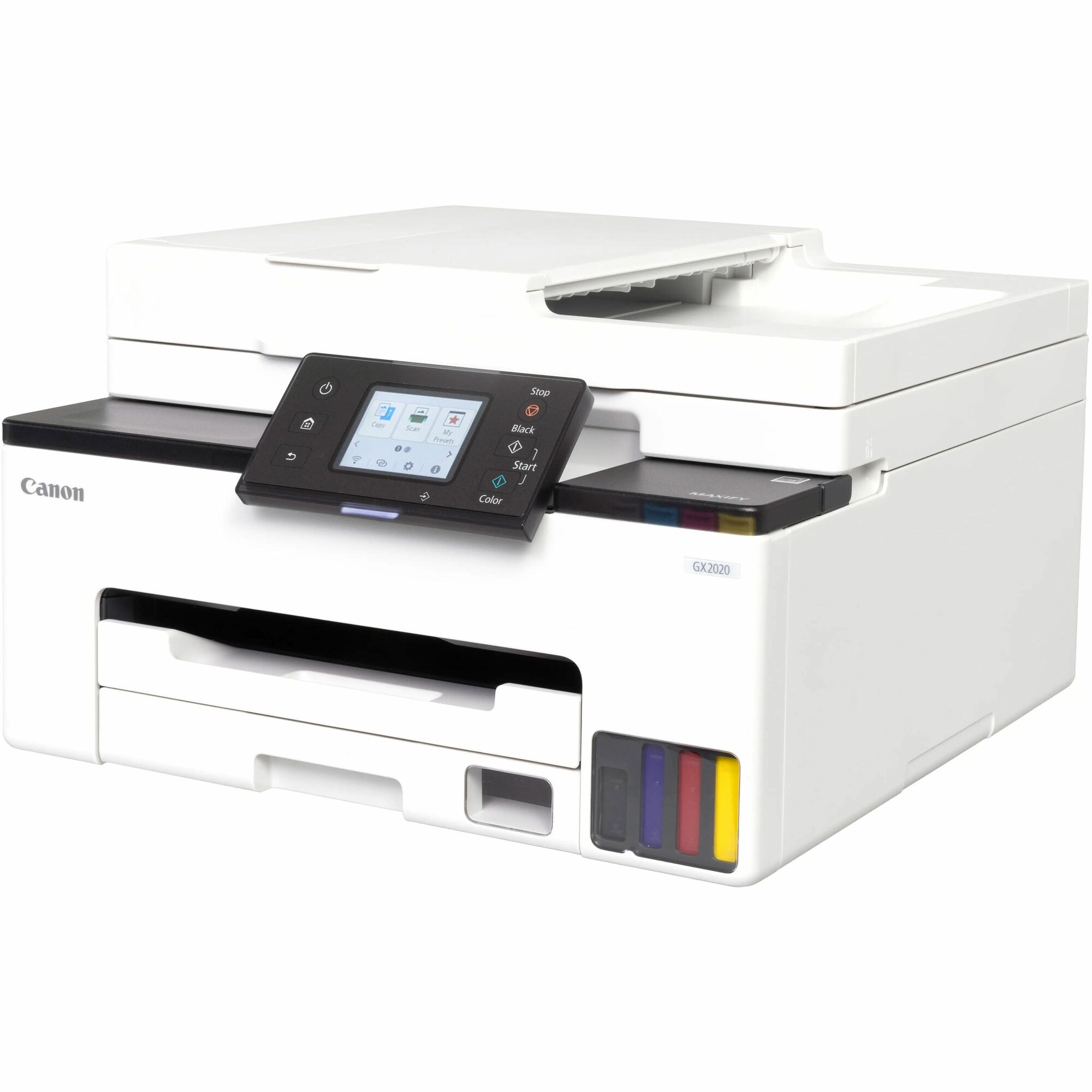 Canon MAXIFY GX2020 Wired & Wireless MegaTank Inkjet Multifunction Printer - Color - Copier/Fax/Printer/Scanner - 600 x 1200 dpi Print - Automatic Duplex Print - Up to 27000 Pages Monthly - Color Flatbed Scanner - 1200 dpi Optical Scan - Color Fax - Fast 