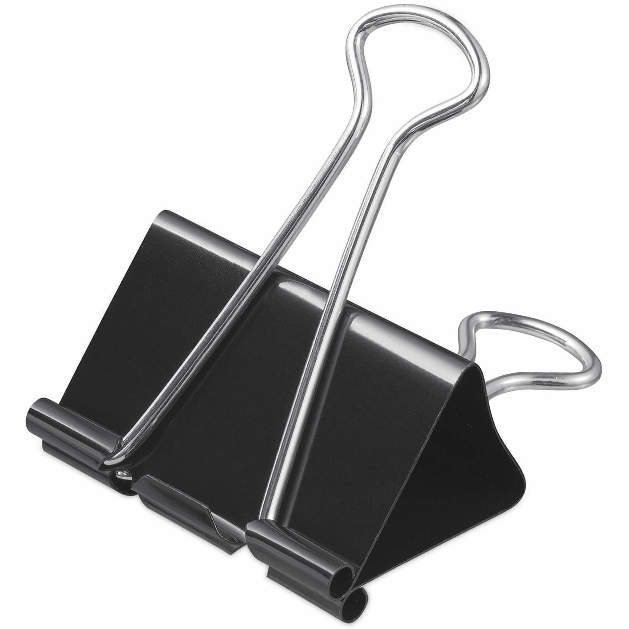 Universal Binder Clips with Storage Tub, Large, Black/Silver, 12/Pack