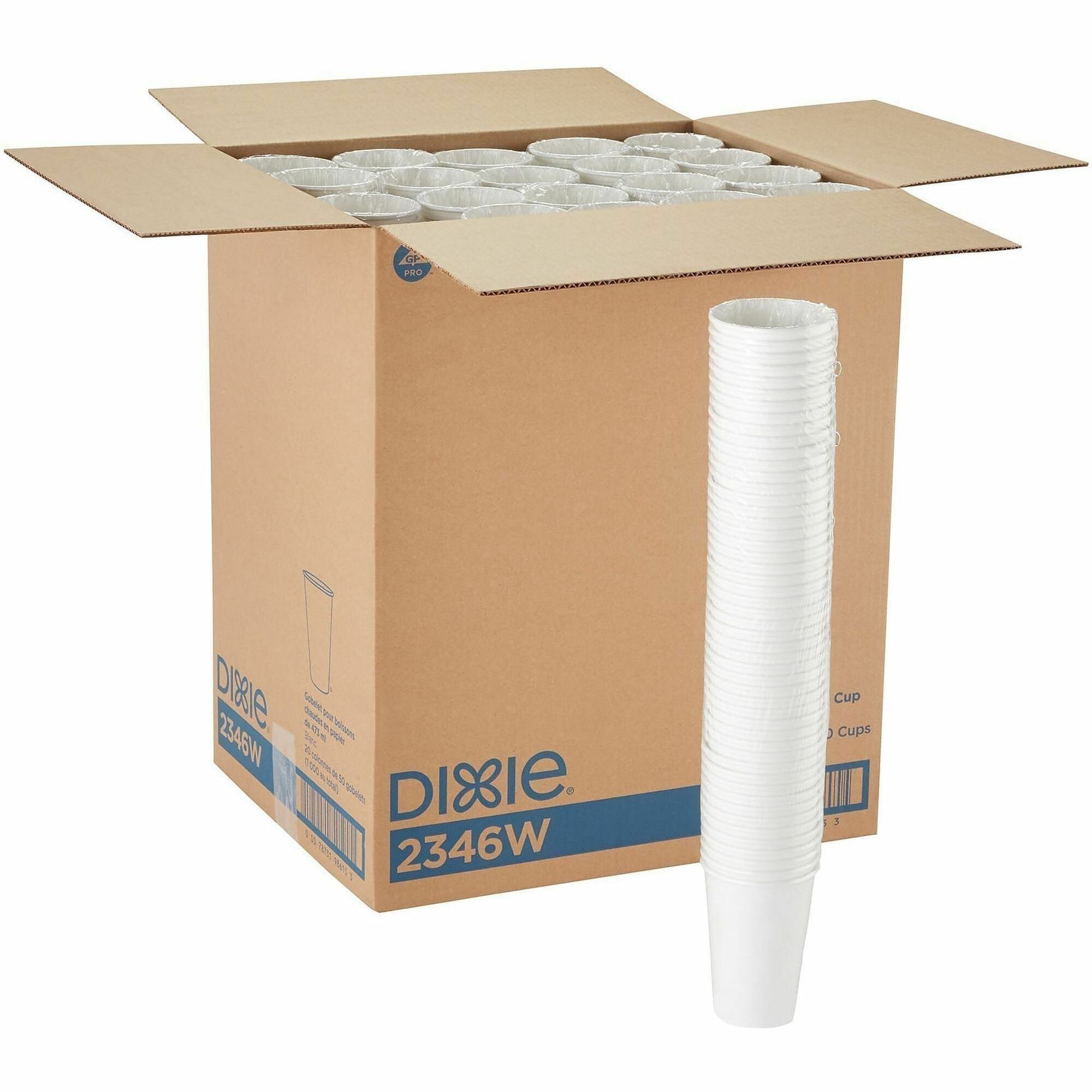 Dixie 16 Ounce Paper Hot Cups, White, 20 Packs / 50 Count Per Pack