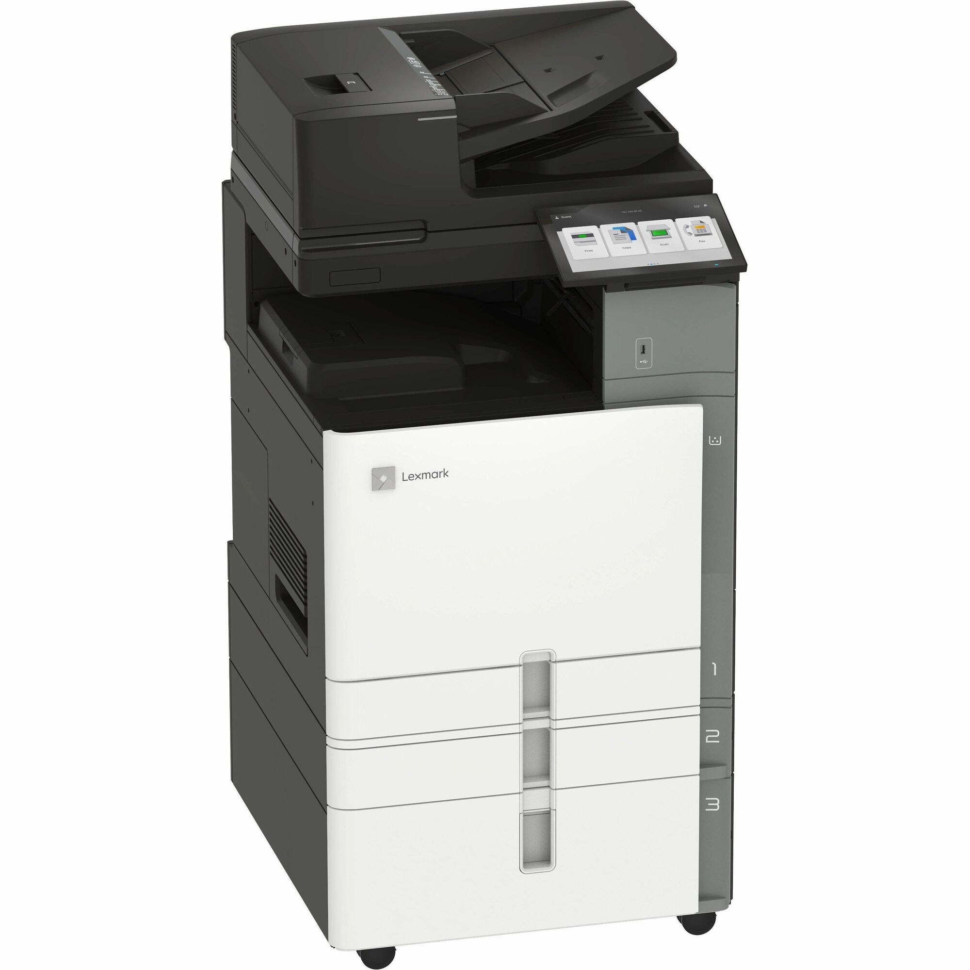 Lexmark CX963xse Wired & Wireless Laser Multifunction Printer - Color - Copier/Printer/Scanner - 55 ppm Mono/55 ppm Color Print - 1200 x 1200 dpi Print - Up to 270000 Pages Monthly - Color ADF, Flatbed Scanner - Gigabit Ethernet - Wireless LAN - Apple Air