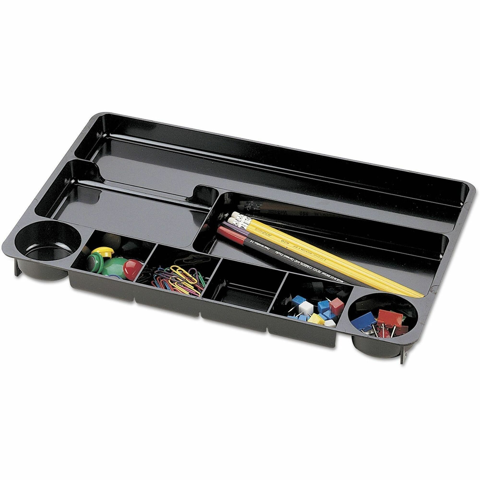 Universal Recycled Drawer Organizer, Nine Compartments, 14 x 9.13 x 1.13, Plastic, Black