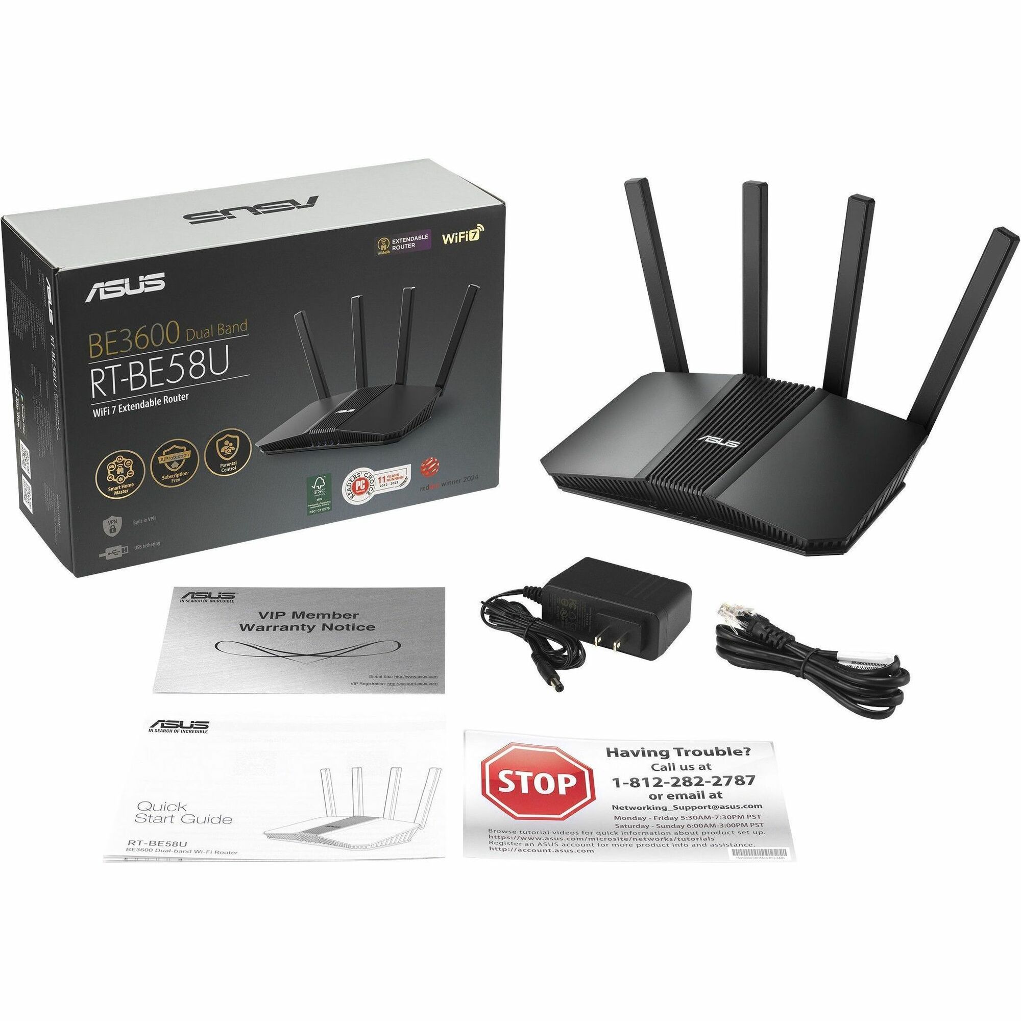 Asus RT-BE58U Wi-Fi 7 IEEE 802.11 a/b/g/n/ac/ax/be Ethernet Wireless Router