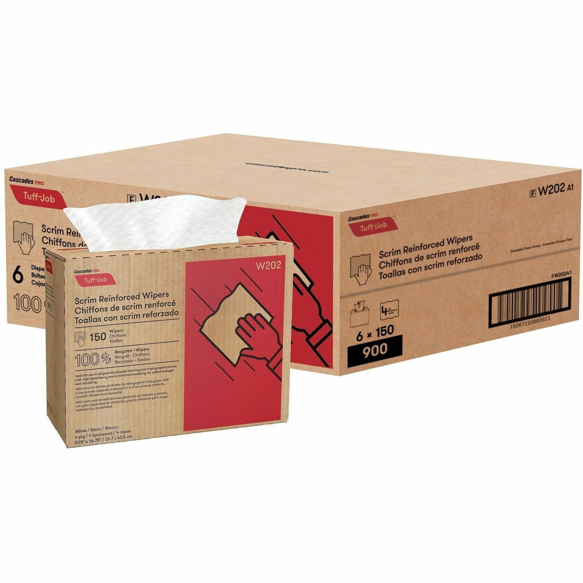 Cascades PRO Tuff-Job Interfold Wipers, 4-Ply, White, 150 sheets, 6 packs/pack