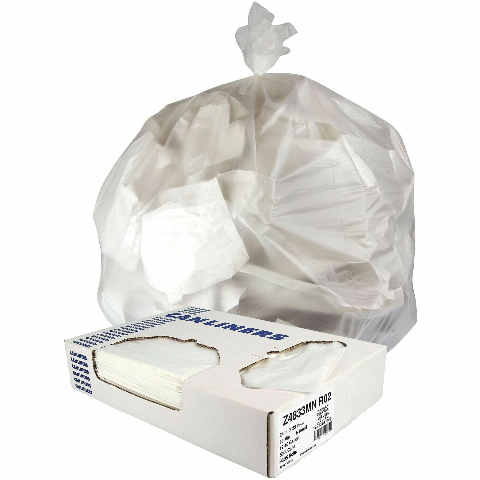 Heritage High-Density Trash Bags - 16 gal Capacity - 33" Length x 24" Width x 0.47 mil (12 Micron) Thickness - High Density - Natural - High-density Polyethylene (HDPE) - Garbage, Can Liner - 1/Carton - 1 Carton
