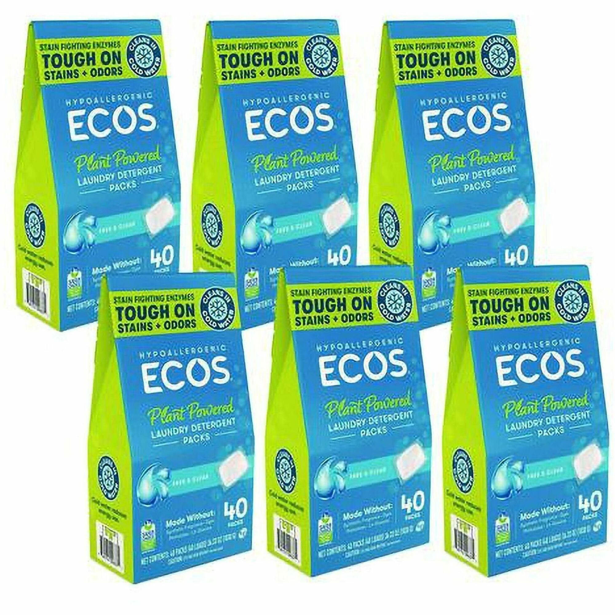 ECOS® PRO All-in-1 Laundry Detergent Packs - For Laundry, Washing Machine, Fabric - Free & Clear Scent - Recommended For: Stain Remover, Odor Remover - Hypoallergenic, Skin-friendly, Deodorize, Enzyme Activated, Dye-free, Phthalate-free, Spill Resistant, Fragrance-free, Cruelty-free - White - 40 Packs/Box - 6 / Carton