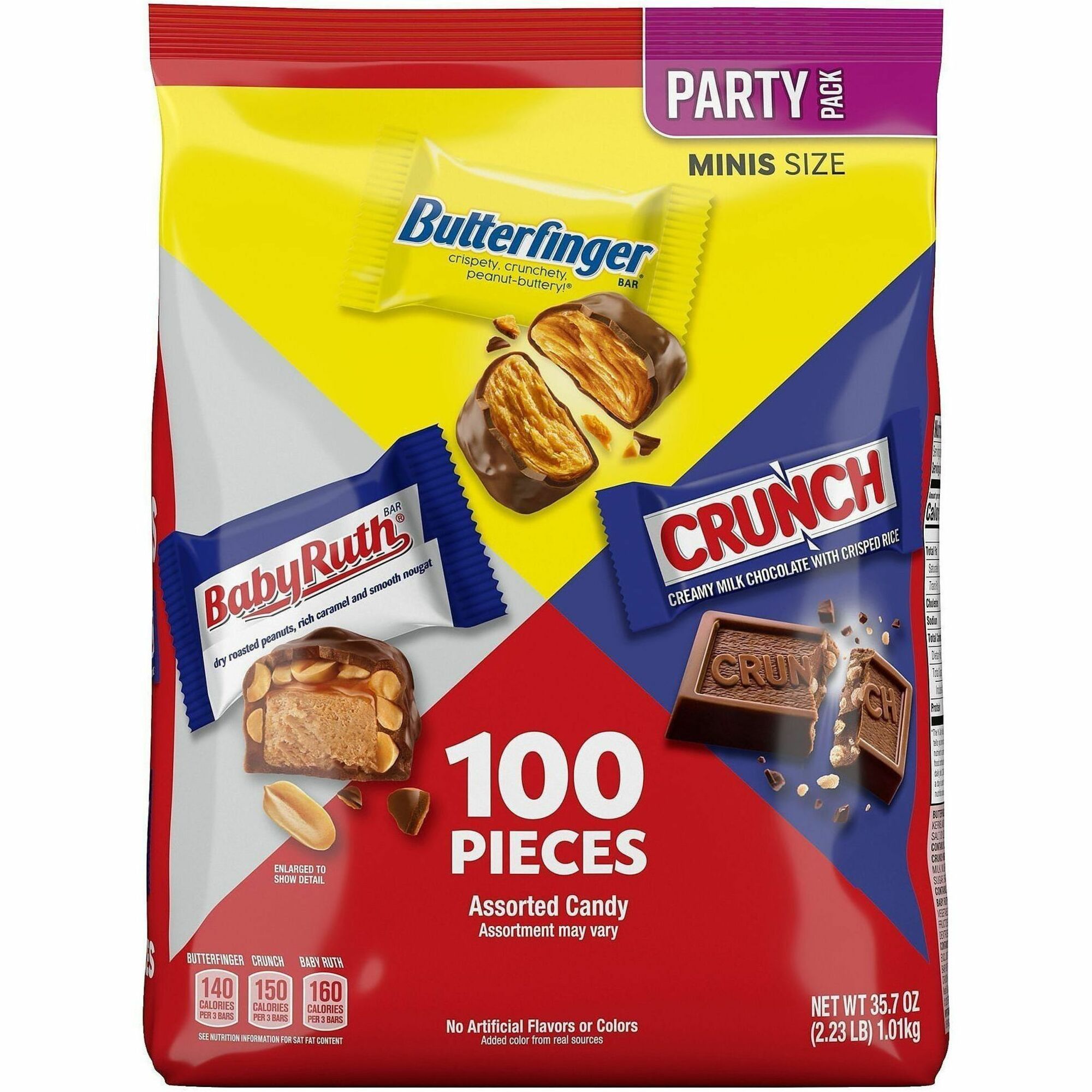 Green Rabbit Butterfinger Minis Variety Pack - Butterfinger, Crunch, Baby Ruth - Individually Wrapped, No Artificial Color, No Artificial Flavor - 2.23 lb - 100 / Carton