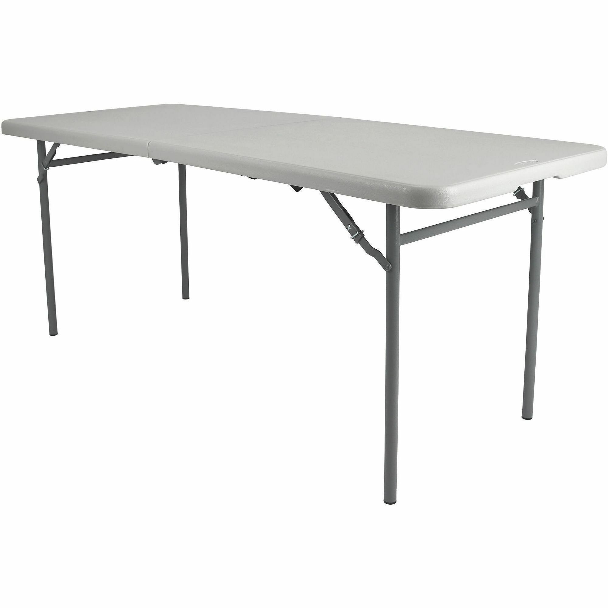 National Public Seating Industrial Fold-in-Half Tables - Speckled Gray Rectangle Top - Four Leg Base - 4 Legs - 700 lb Capacity - 60" Table Top Length x 30" Table Top Width x 1.70" Table Top Thickness - 29.20" Height - Industry, Indoor, Outdoor, Meeting, Training - Plastic, Polyethylene Top Material - Steel Base Material - Steel Frame Material - 1 Each
