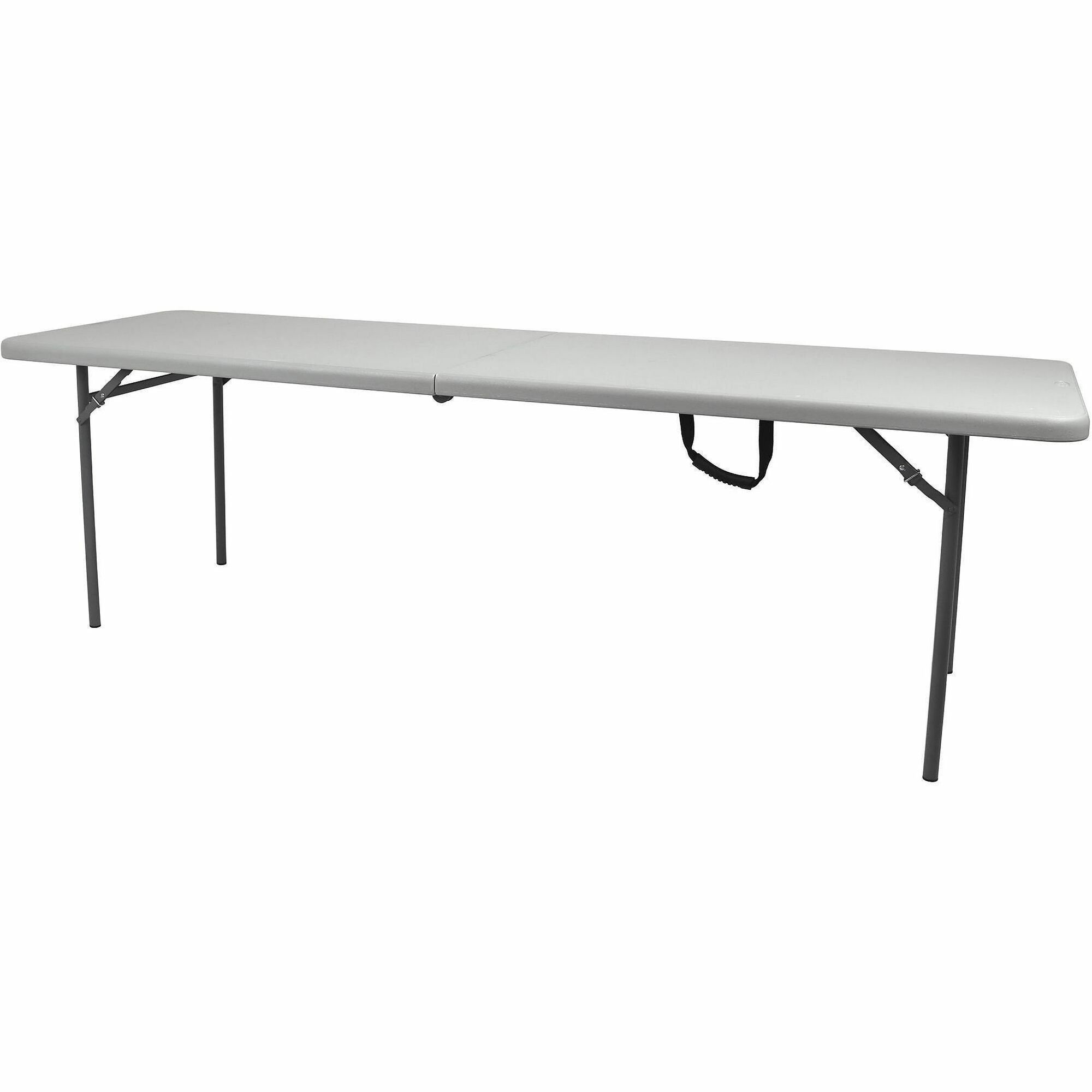 National Public Seating Industrial Fold-in-Half Tables - Speckled Gray Rectangle Top - Four Leg Base - 4 Legs - 700 lb Capacity - 96" Table Top Length x 30" Table Top Width x 1.70" Table Top Thickness - 29.20" Height - Industry, Indoor, Outdoor, Meeting, Training - Plastic, Polyethylene Top Material - Steel Base Material - Steel Frame Material - 1 Each