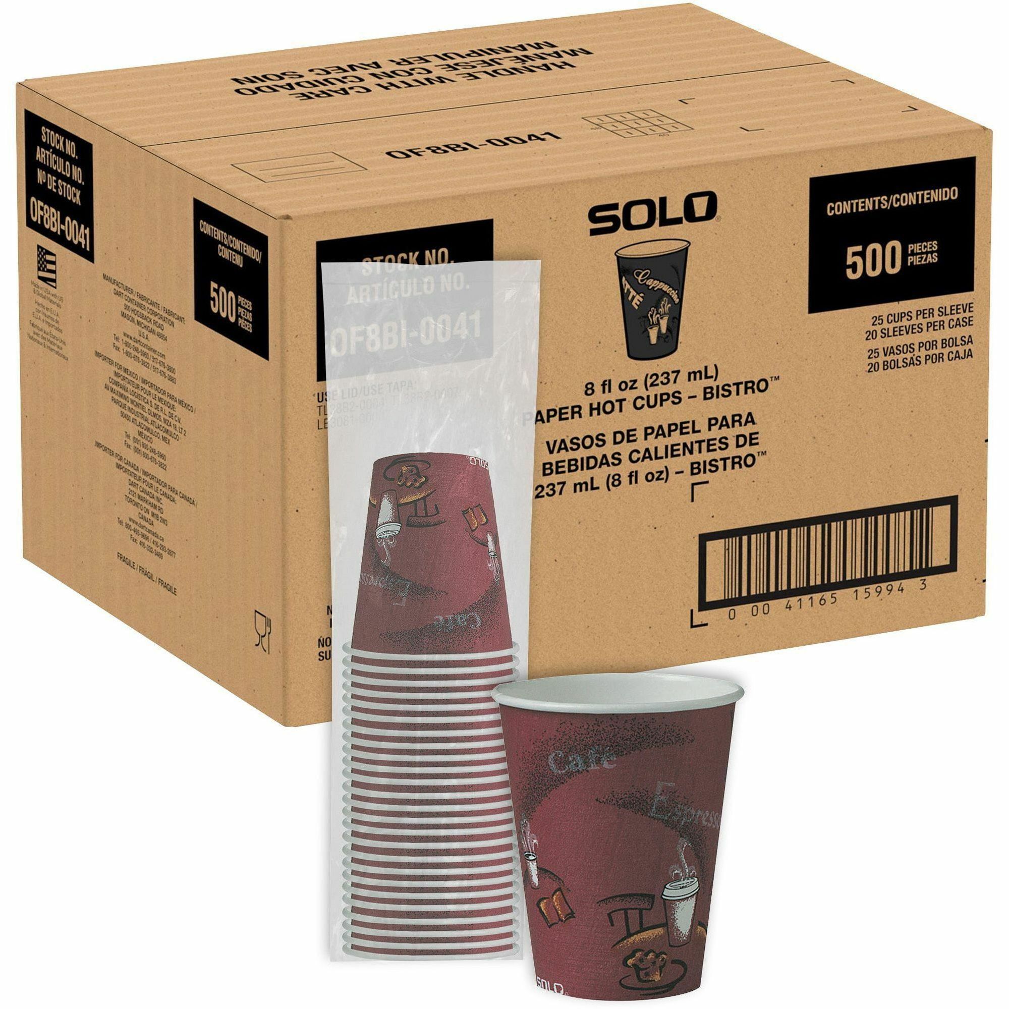 Solo 8 oz Bistro Design Hot Cups