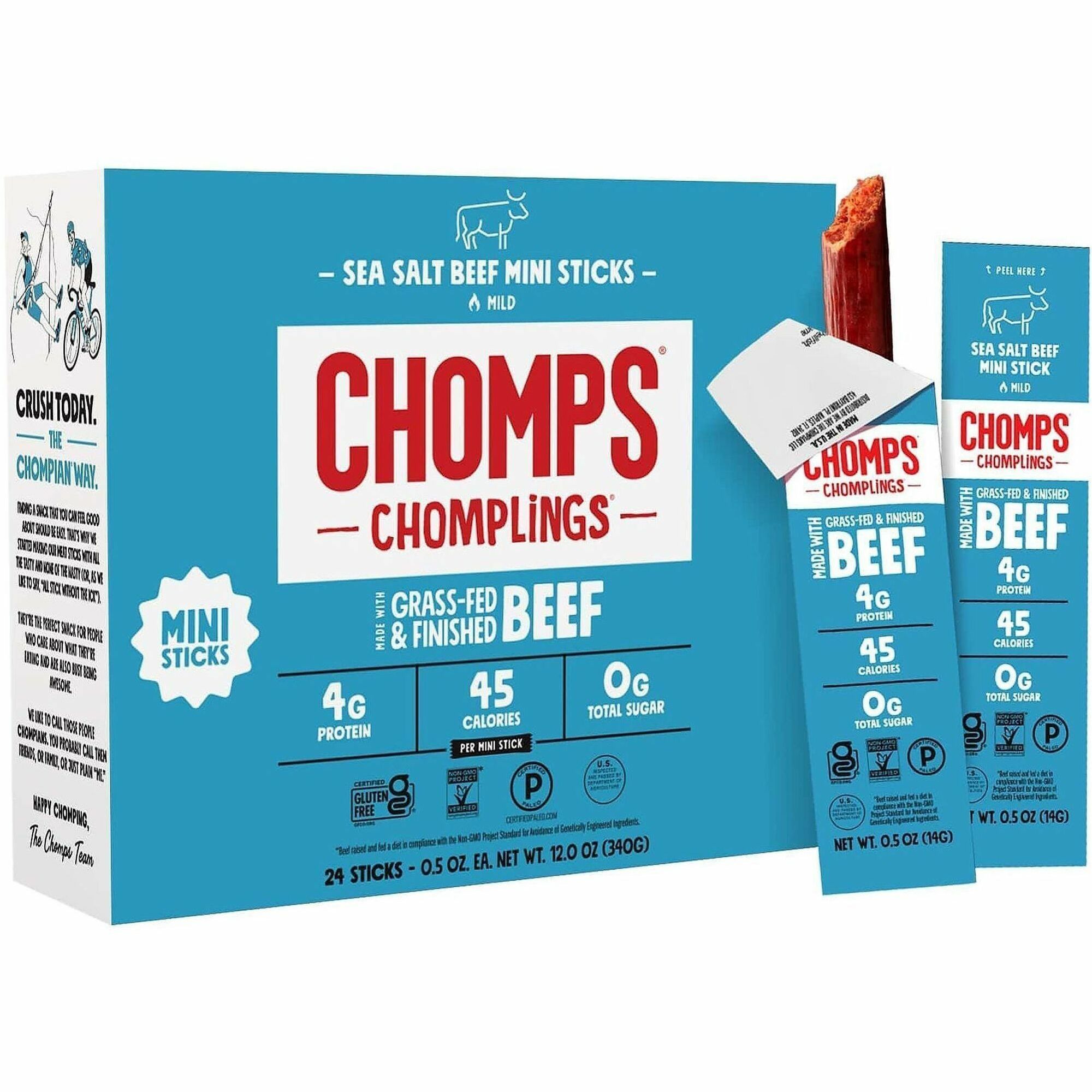 CHOMPS Chomplings Sea Salt Beef Jerky Sticks