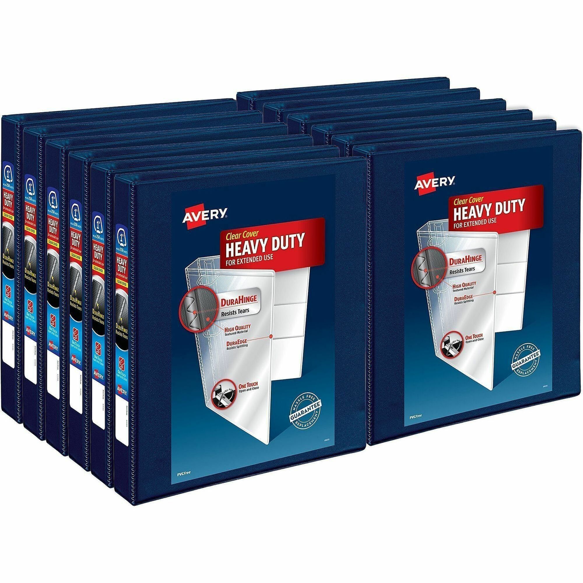 Avery® One Touch Heavy-Duty View Binder - 1" Binder Capacity - Letter - 8 1/2" x 11" Sheet Size - 275 Sheet Capacity - 1 2/5" Spine Width - 1" Ring - Fastener: D-Ring - Pocket: 4, Internal - Linen pattern - Navy Blue - One Touch Ring, Heavy Duty, Long Lasting, Tear Resistant, Split Resistant, Textured, Locking Ring, Customizable Spine/Cover, Ink-transfer Resistant, PVC-free - 12 / Carton