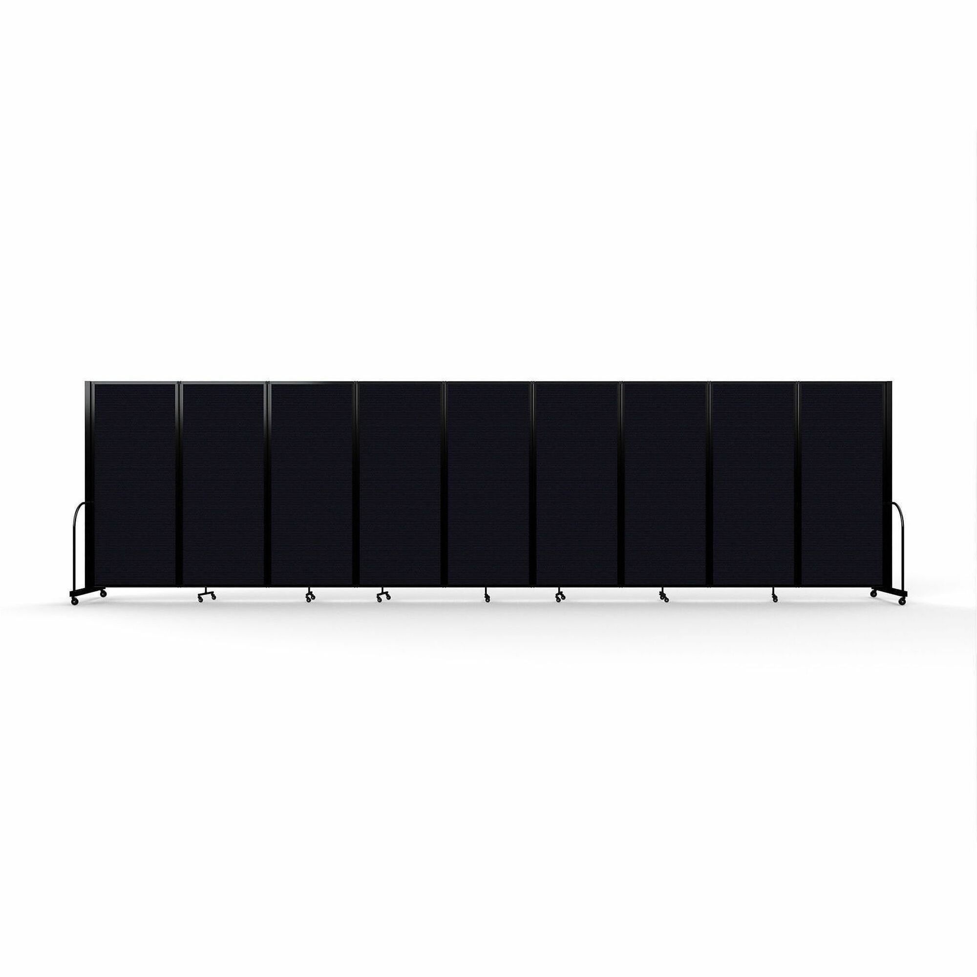 Screenflex Portable Partitions Full Motion Room Dividers - 9 Panels - 25.1 ft Width x 82" Height - Steel Frame - Fabric, Polyester - Black - 1 Each