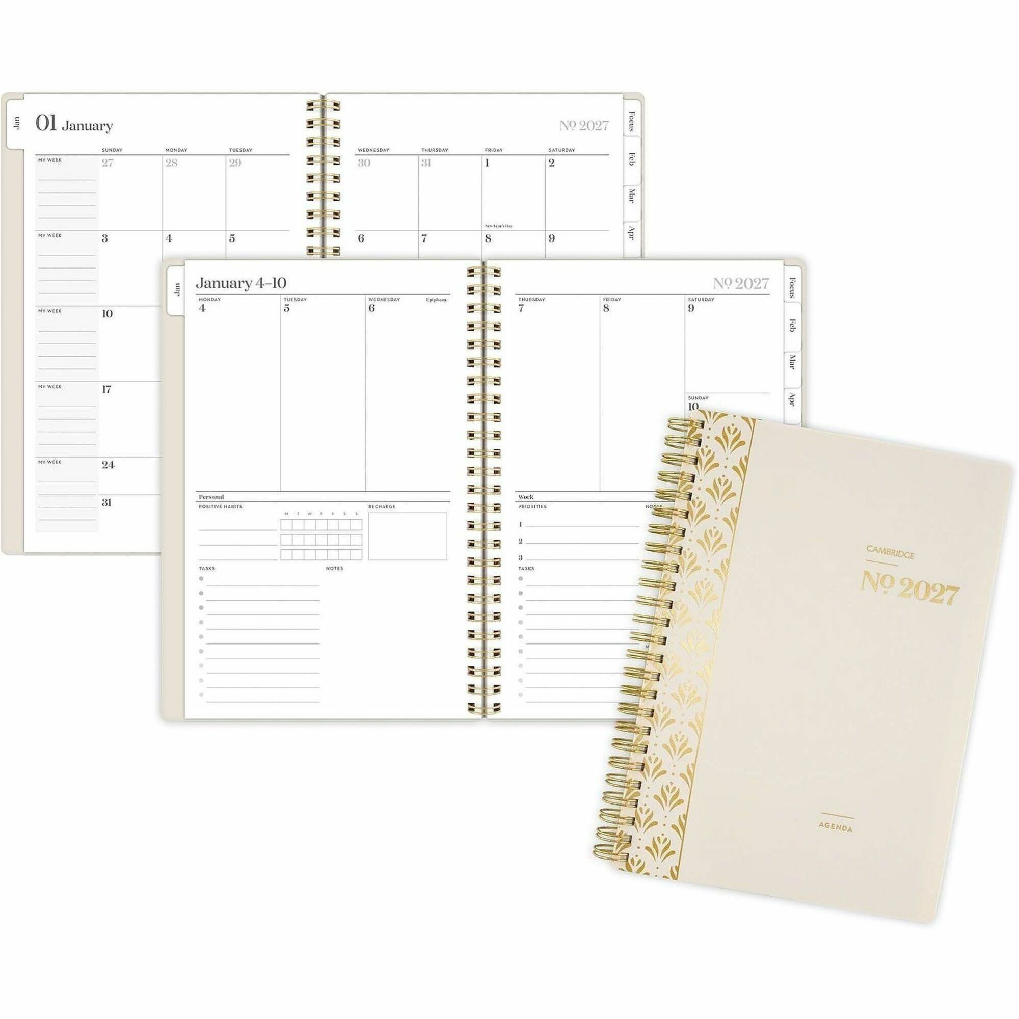 At-A-Glance WorkStyle Focus Planner - Weekly, Monthly - 12 Month - January to December - 5 1/2" x 8 1/2" Sheet Size - Twin Wire - Champagne Poly Cover