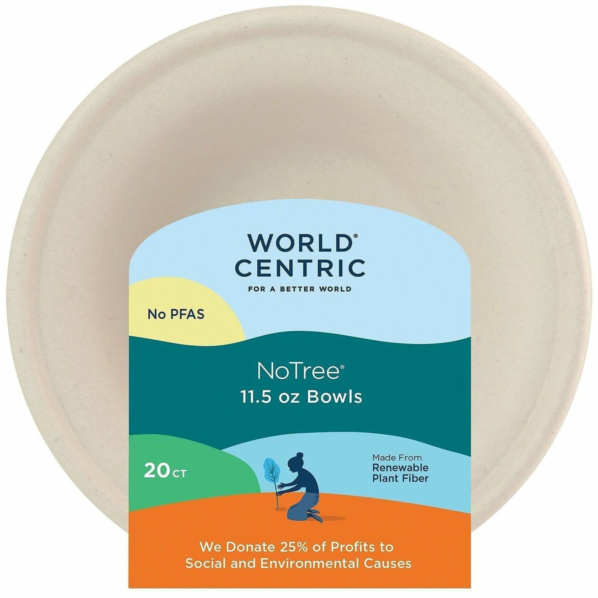 No Tree 11.5oz Fiber Bowls - Commercial, Food - Beige - Fiber, Bamboo Body - 20 / Pack