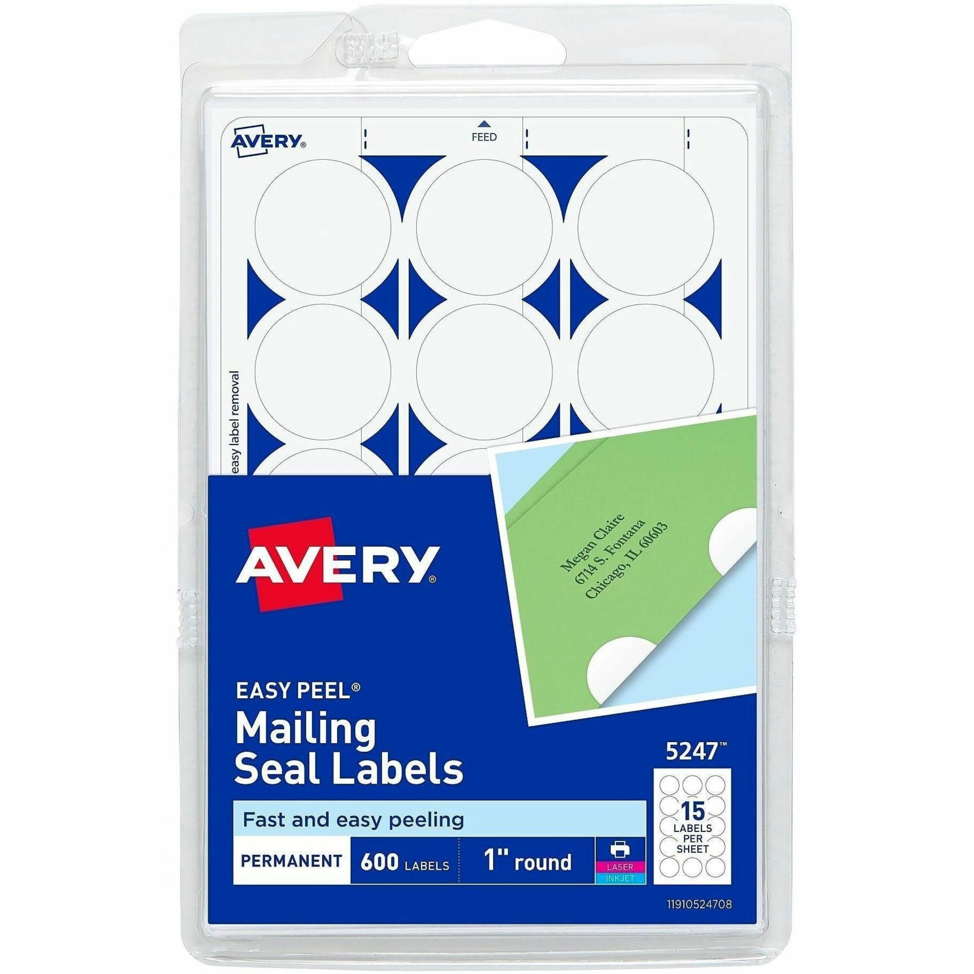 Avery® Mailing Seals, Permanent, 1" Diameter, 600 Labels (5247) - Matte - Permanent Adhesive, Laminated, Moisture Resistant, Water Resistant - White - 600 / Pack