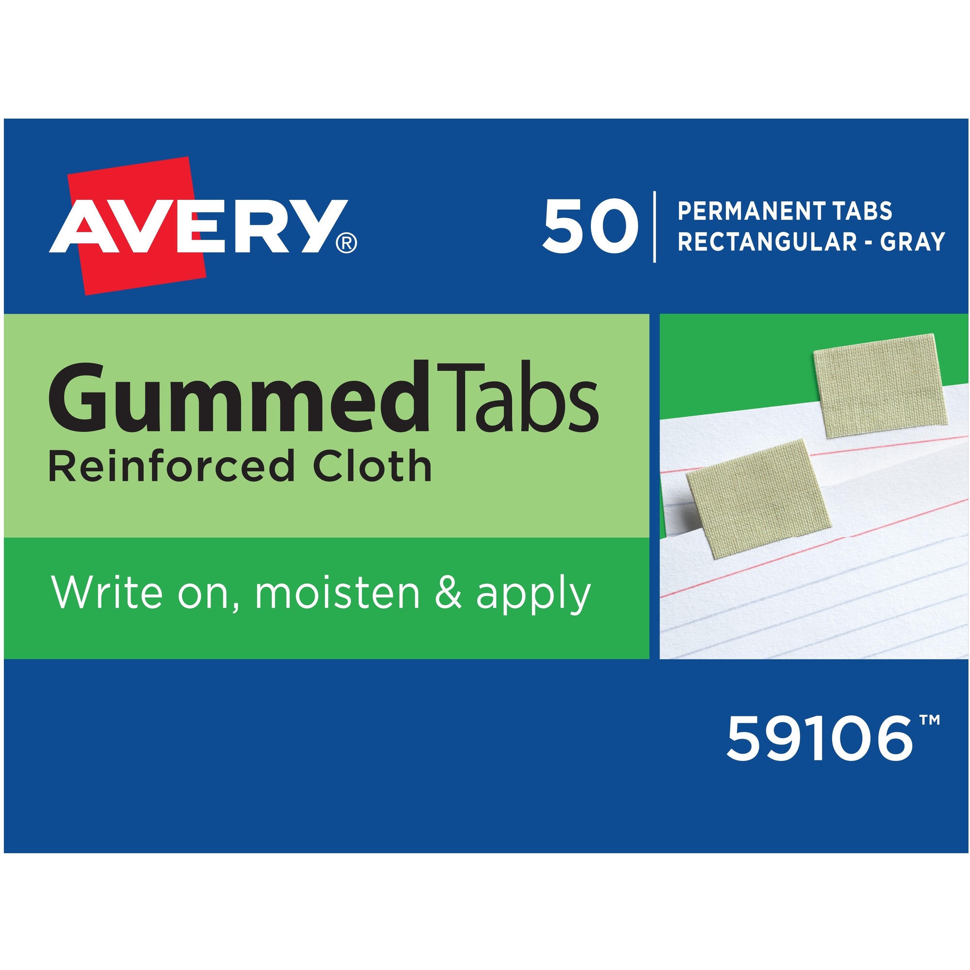 Avery® Gummed Index Tabs, Reinforced Cloth, 1" x 13/16", Gray, 50 Tabs