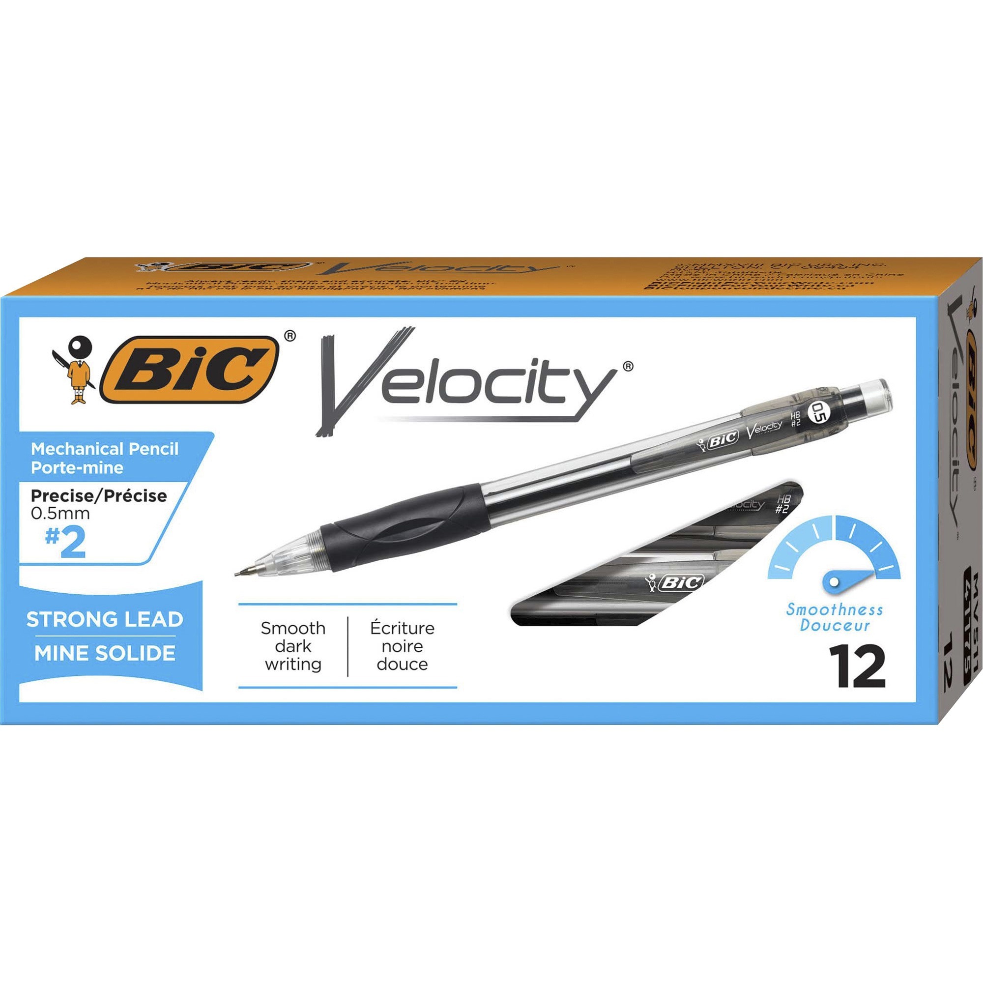 Bic velocity mechanical pencils, 0.5mm, Black barrel, 12/pk (070330411753)