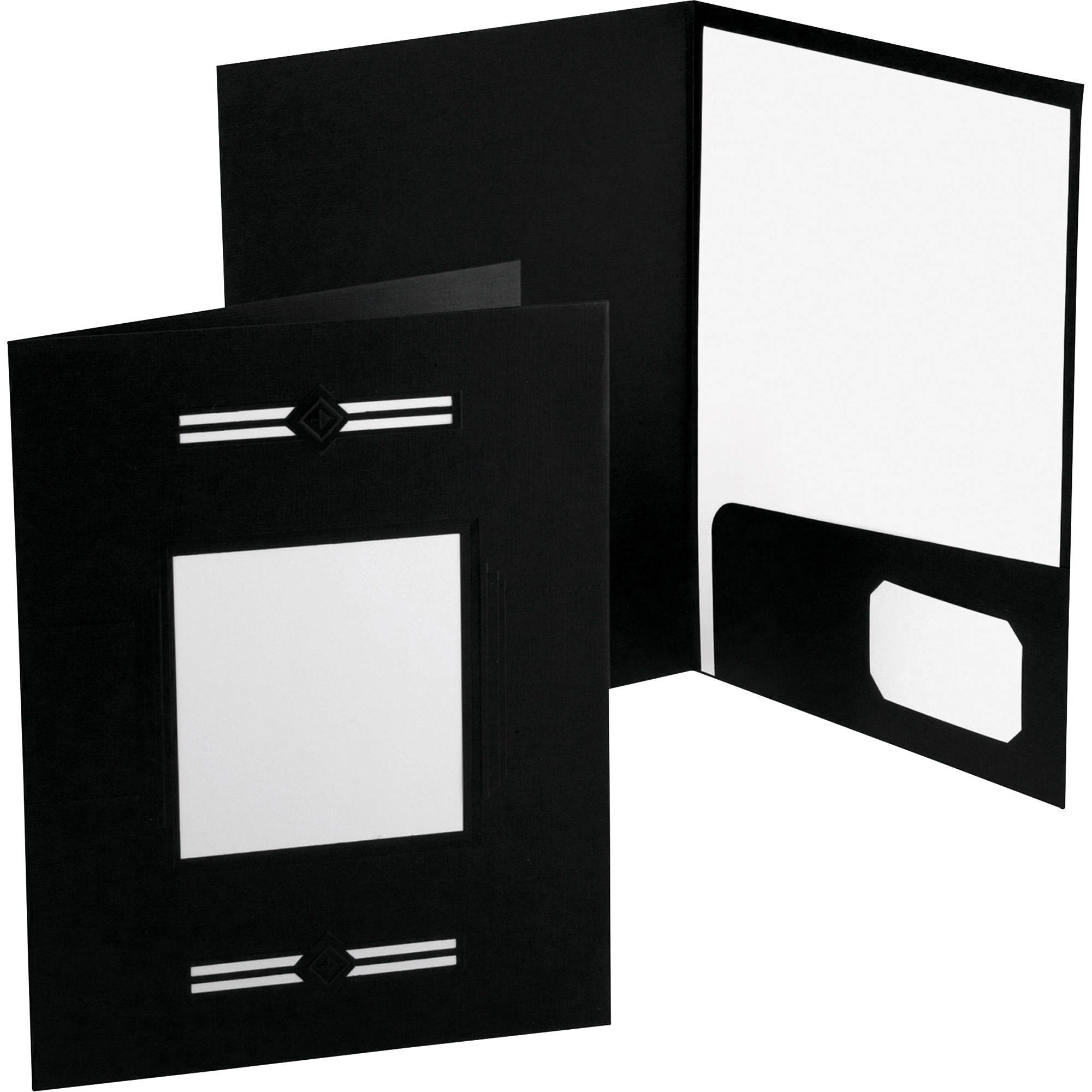 Oxford LaserView Letter Recycled Pocket Folder - 8 1/2" x 11" - 2 Pocket - Black - Window, Die-cut, Embossed - 30% Recycled - 10 / Pack