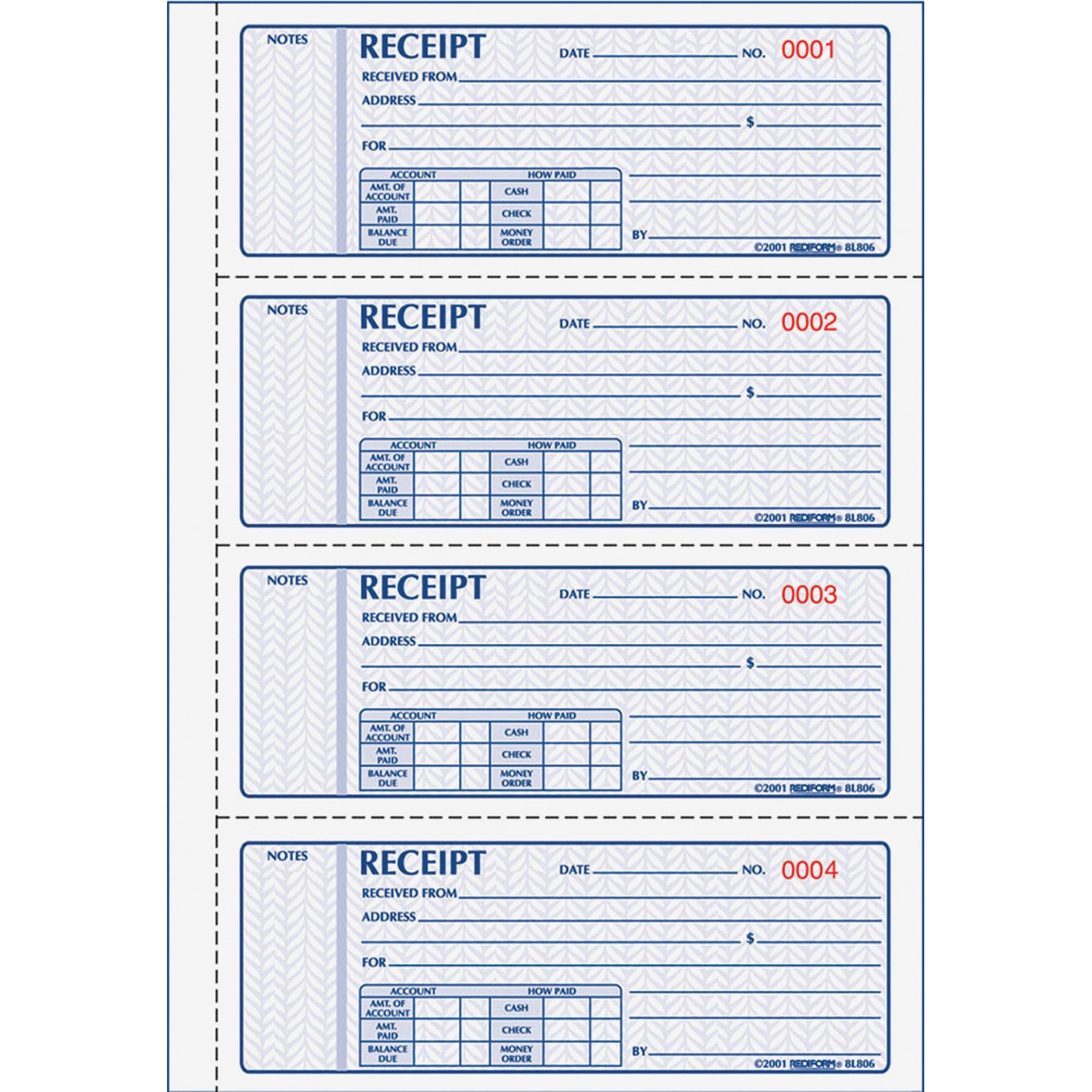 Rediform Money Receipt 4 Per Page Collection Forms --RED8L816
