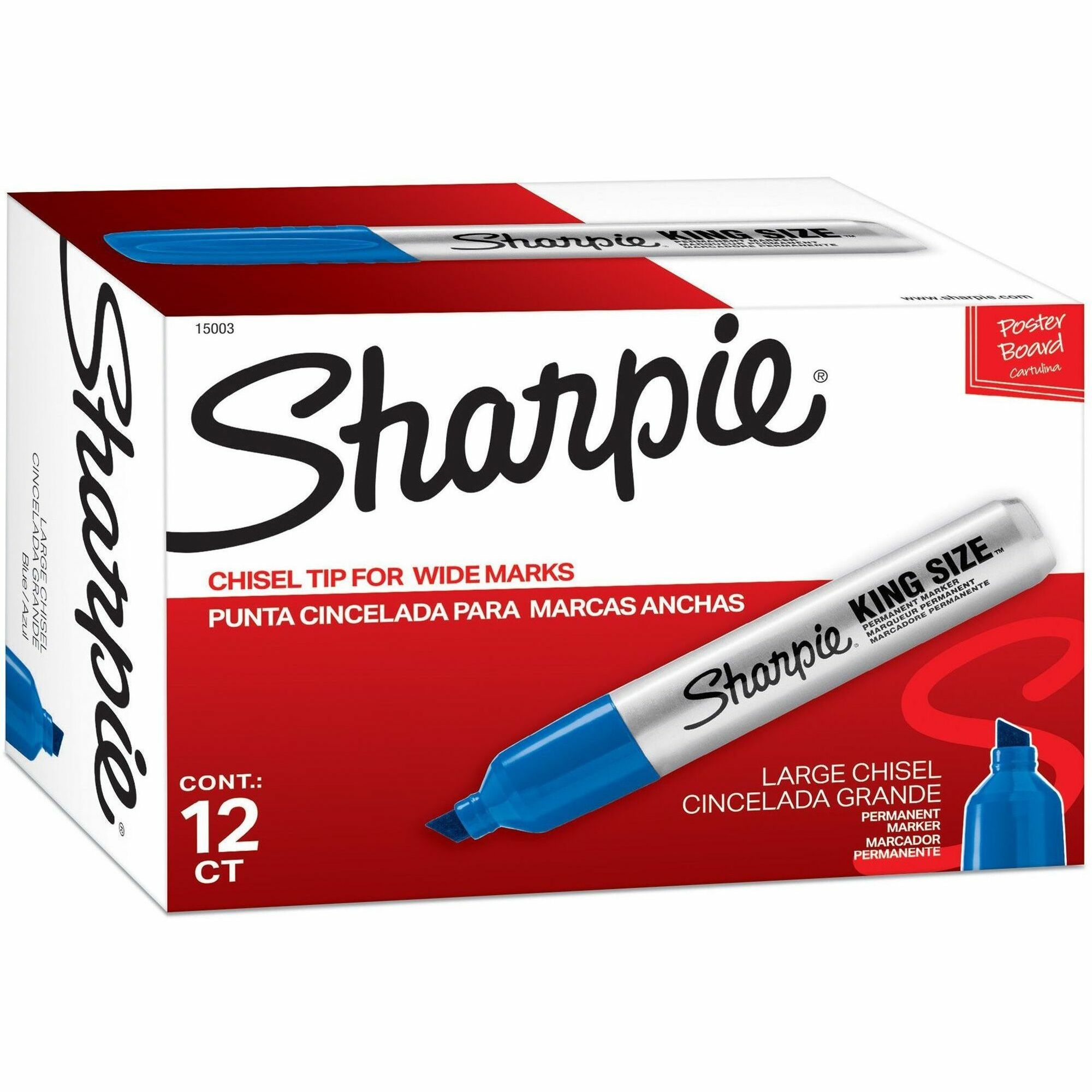 Sharpie King Size Permanent Markers Large Chisel Tip, Great for Poster  Boards, Black/Blue/Red, Pack of 12 Pens