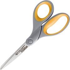 Westcott 8" Titanium Bonded Scissors - 3.50" (88.90 mm) Cutting Length - 8" (203.20 mm) Overall Length - Straight-left/right - Titanium - Straight Tip - Gray/Yellow - 1 Each