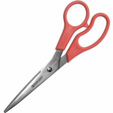 Westcott 8"All Purpose Straight Scissors - 3.50" Cutting Length - 8" Overall Length - Straight-left/right - Stainless Steel - Pointed Tip - Red, Silver - 1 Each