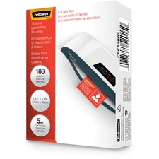 Fellowes Glossy Pouches - ID Tag not punched, 5 mil, 100 pack - Laminating Pouch/Sheet Size: 3.88" Width x 5 mil Thickness - Type G - Glossy - for ID Badge, ID Card, Document - Pre-trimmed, Durable, Unpunched - Clear - 100 / Pack