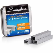 Swingline Optima High Capacity Staples - 125 Per Strip - High Capacity - 3/8" Leg - 1/2" Crown - Holds 70 Sheet(s) - for Paper - Silver0.5" Width0.4" Length - 2500 / Box