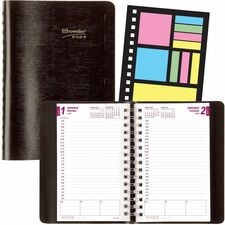 Brownline Daily Planner - Julian Dates - Daily - January 2024 - December 2024 - 7:00 AM to 7:30 PM - Half-hourly - 5" x 8" Sheet Size - Twin Wire - Black - Notepad, Holder, Phone Directory, Tabbed, Address Directory, Soft Cover, Tear-off - 1 Each