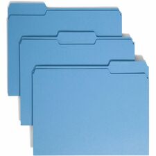 Smead 1/3 Tab Cut Letter Recycled Top Tab File Folder - 8 1/2" x 11" - 3/4" Expansion - Top Tab Location - Assorted Position Tab Position - Blue - 10% Recycled - 100 / Box