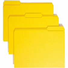 Smead Colored 1/3 Tab Cut Letter Recycled Top Tab File Folder - 8 1/2" x 11" - Top Tab Location - Assorted Position Tab Position - Yellow - 10% Recycled - 100 / Box