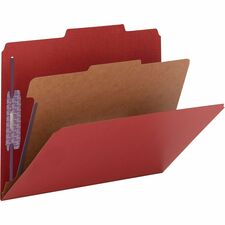 Smead SafeSHIELD 2/5 Tab Cut Letter Recycled Classification Folder - 8 1/2" x 11" - 2" Expansion - 2 x 2S Fastener(s) - 2" Fastener Capacity for Folder - Top Tab Location - Right of Center Tab Position - 1 Divider(s) - Pressboard - Bright Red - 100% Recycled - 10 / Box
