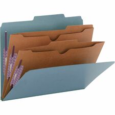 Smead Pocket Divider PressBoard Classification Folders - Letter - 8 1/2" x 11" Sheet Size - 2" Expansion - 2 Fastener(s) - 2" Fastener Capacity for Folder - 2 Pocket(s) - 2/5 Tab Cut - Right of Center Tab Location - 2 Divider(s) - 25 pt. Folder Thickness - Blue - Recycled - 10 / Box