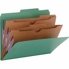 Smead Pocket Divider PressBoard Classification Folders - Letter - 8 1/2" x 11" Sheet Size - 2" Expansion - 2" Fastener Capacity for Folder - 2 Pocket(s) - 2/5 Tab Cut - Right of Center Tab Location - 2 Divider(s) - 25 pt. Folder Thickness - Green - Recycled - 10 / Box