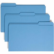 Smead Colored 1/3 Tab Cut Legal Recycled Top Tab File Folder - 8 1/2" x 14" - 3/4" Expansion - Top Tab Location - Assorted Position Tab Position - Blue - 10% Recycled - 100 / Box