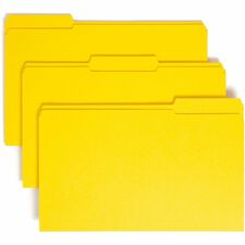 Smead Colored 1/3 Tab Cut Legal Recycled Top Tab File Folder - 8 1/2" x 14" - 3/4" Expansion - Top Tab Location - Assorted Position Tab Position - Yellow - 10% Recycled - 100 / Box