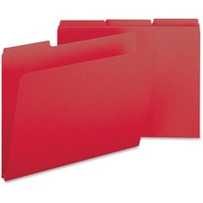 Smead Colored 1/3 Tab Cut Letter Recycled Top Tab File Folder - 8 1/2" x 11" - 1" Expansion - Top Tab Location - Assorted Position Tab Position - Pressboard - Bright Red - 100% Recycled - 25 / Box
