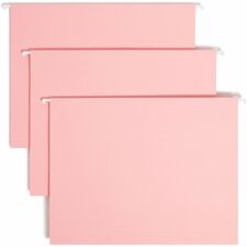 Smead Colored 1/5 Tab Cut Letter Recycled Hanging Folder - 8 1/2" x 11" - Top Tab Location - Assorted Position Tab Position - Vinyl - Pink - 10% Recycled - 25 / Box