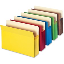Smead Straight Tab Cut Letter Recycled File Pocket - 8 1/2" x 11" - 800 Sheet Capacity - 3 1/2" Expansion - Card Stock - Yellow, Green, Red, Blue, Redrope - 10% Recycled - 5 / Pack