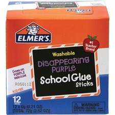 Elmer's Washable Nontoxic Glue Sticks - 0.21 oz - 12 / Box - Purple