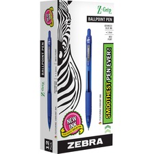 Zebra Z-Grip Retractable Ballpoint Pens - 1 mm Medium Pen Point - Retractable - Blue Ink - Clear, Blue Barrel - Nickel Tip - 1 Dozen