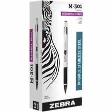 Zebra STEEL 3 Series M-301 Mechanical Pencil - 0.5 mm Lead Diameter - Refillable - Black Stainless Steel Barrel - 1 Dozen